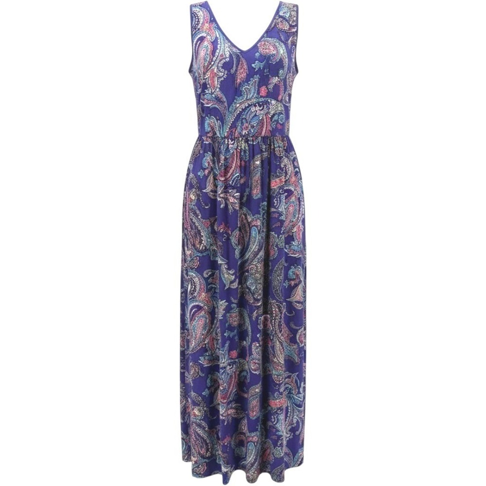Talbots Maxi Dress Womens 6 Purple‎ Paisley Sleeveless Zip Cottagecore Pintuck